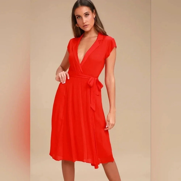 Lulu's Always Adored Red Surplice Midi Dress XS Party Romantic - Picture 1 of 11